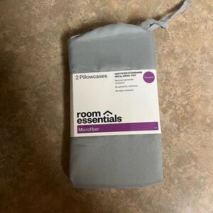 Room Essentials Gray standart Microfiber 2 Pk Pillowcases NEW